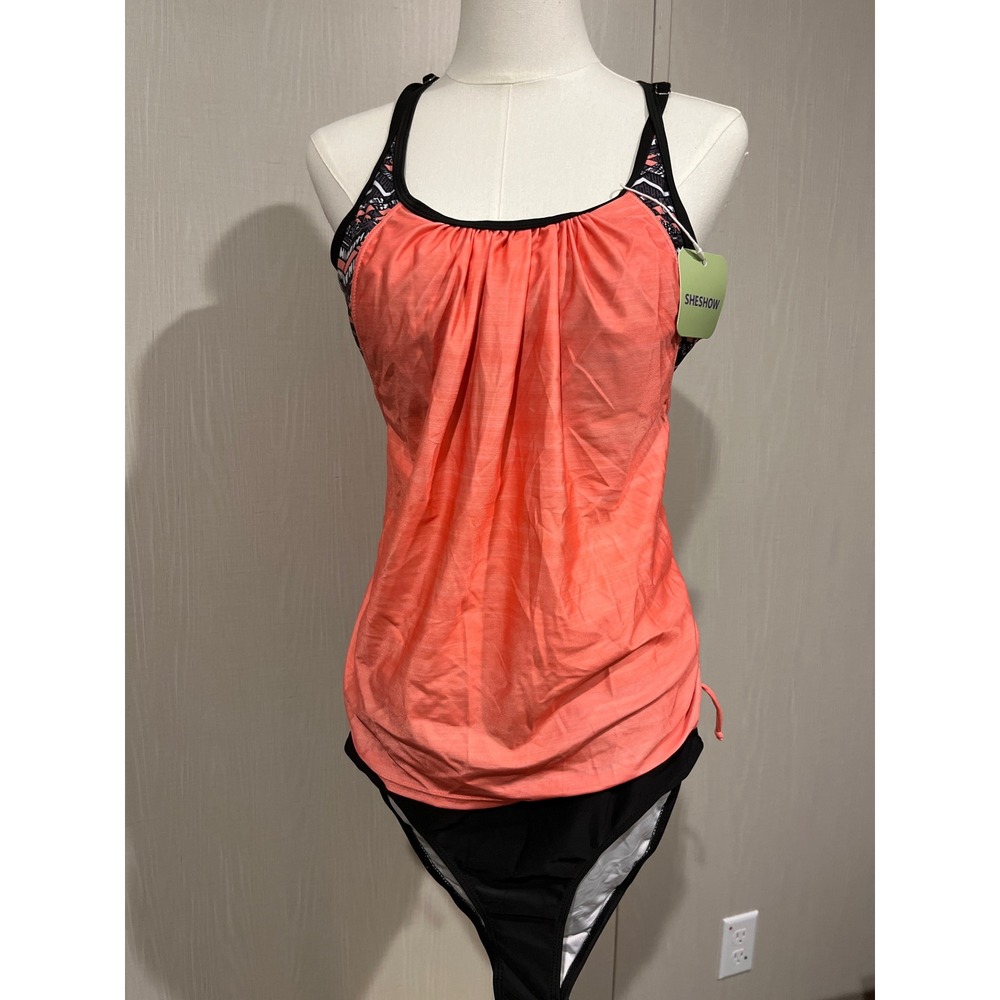 Sheshow Tankini 2 pc Swimsuit Coral & Black, Med
